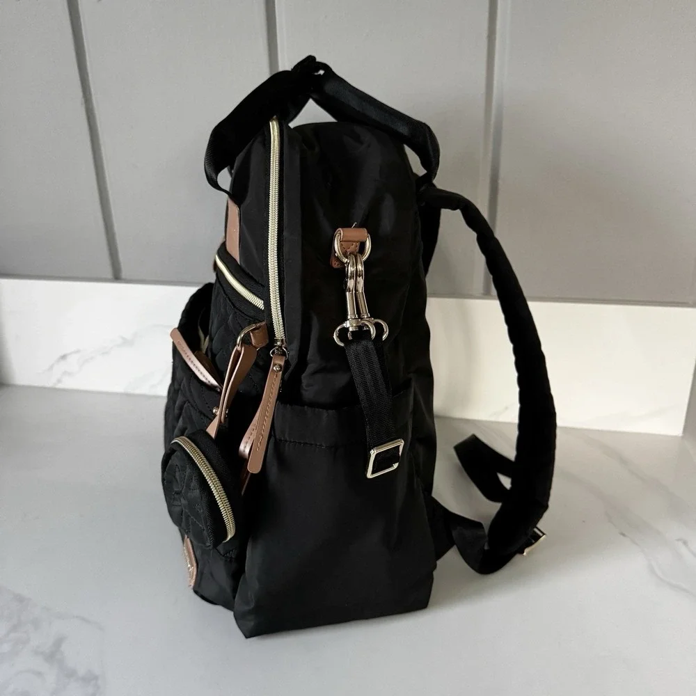 Skip Hop Suite Diaper Bag Backpack Set 6 in 1 Black Tan Gold Hardware Quilted